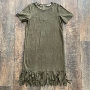 Suede Olive Green Fringe Dress
